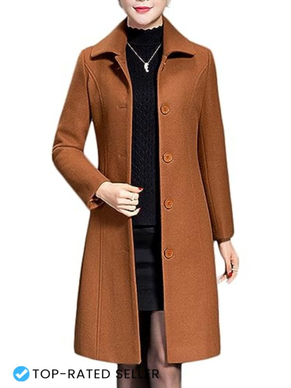 Wool Trench Coat Winter Long Thick Overcoat Slim Fit Button Closure